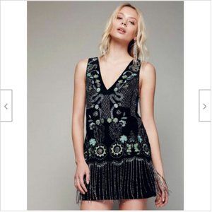 Free People Snake Eyes Shimmy Shaker Beaded Velvet Mini Dress Emerald Green